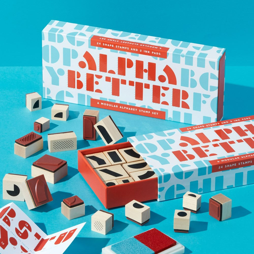 Front view of Alpha Better Stamp Set.