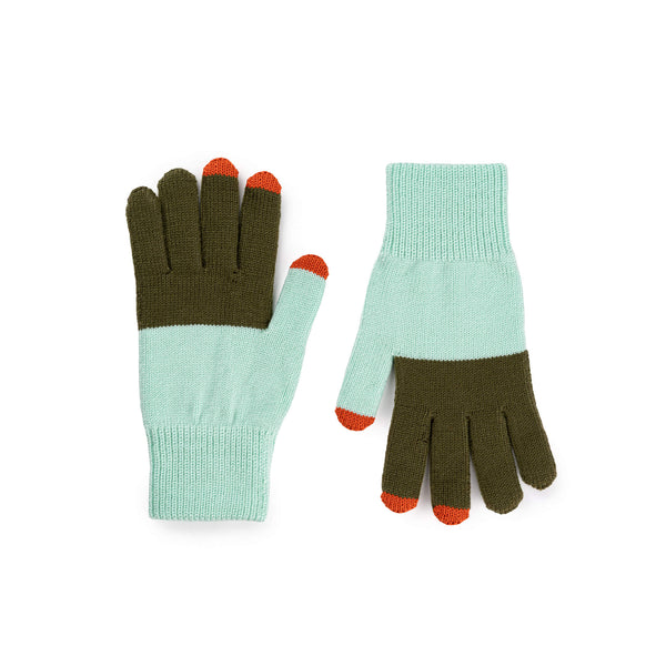 Colorblock Knit Touchscreen Gloves: Moss + Jade - SFMOMA Museum Store