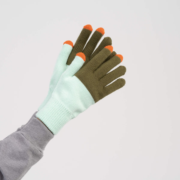 Colorblock Knit Touchscreen Gloves: Moss + Jade - SFMOMA Museum Store