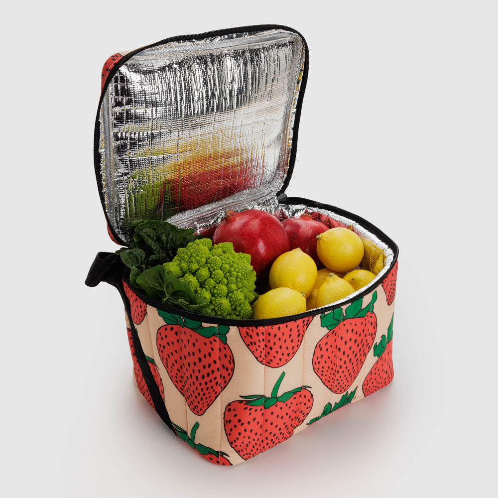 Fruit and veggies in cooler.