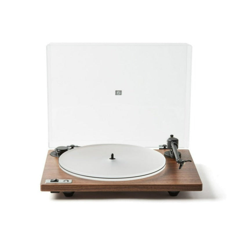 Front view of Orbit Plus Turntable with open lid..