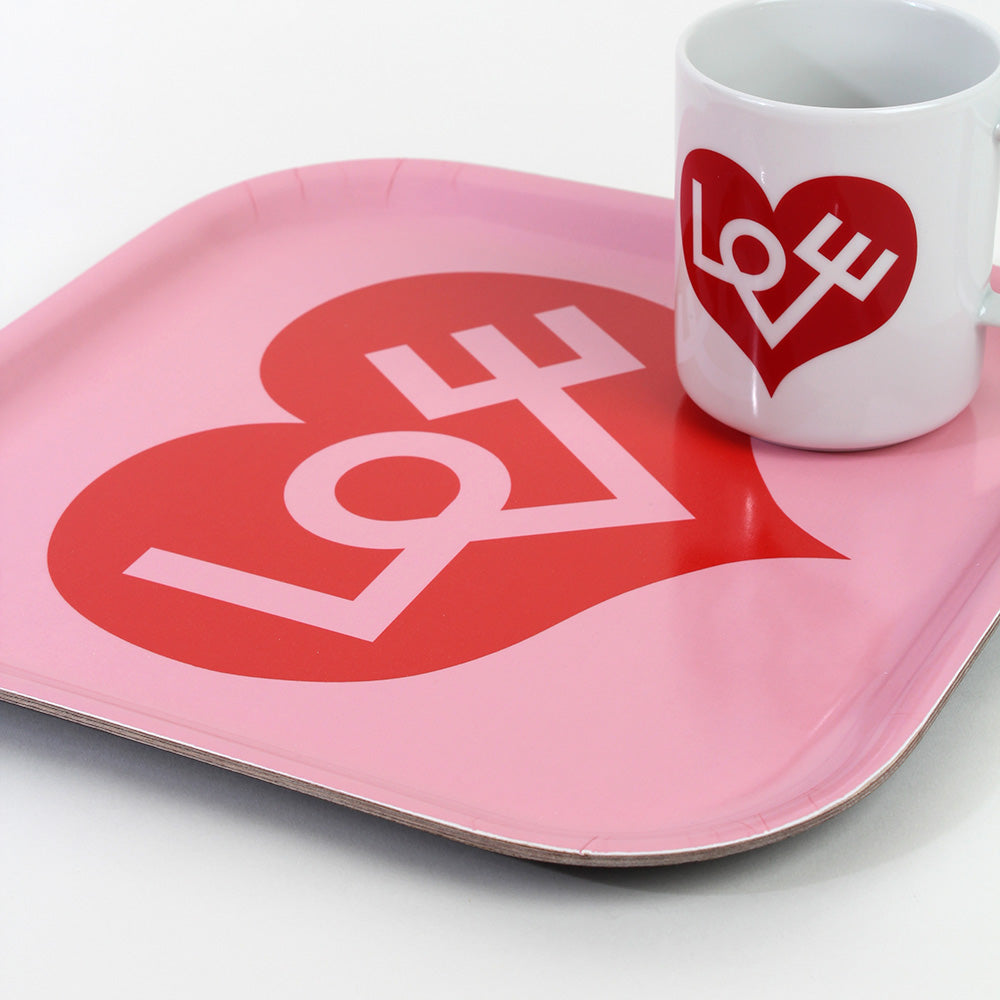 Girard Love Heart Tray by Vitra, with matching Love Mug on white background.