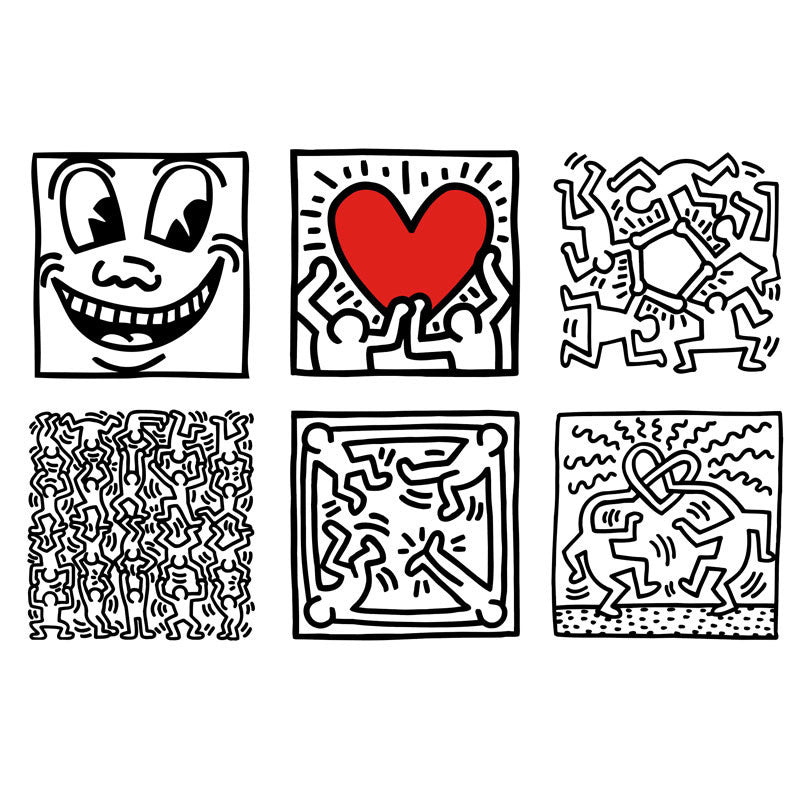 Six different Keith Haring&#39;s drawings.