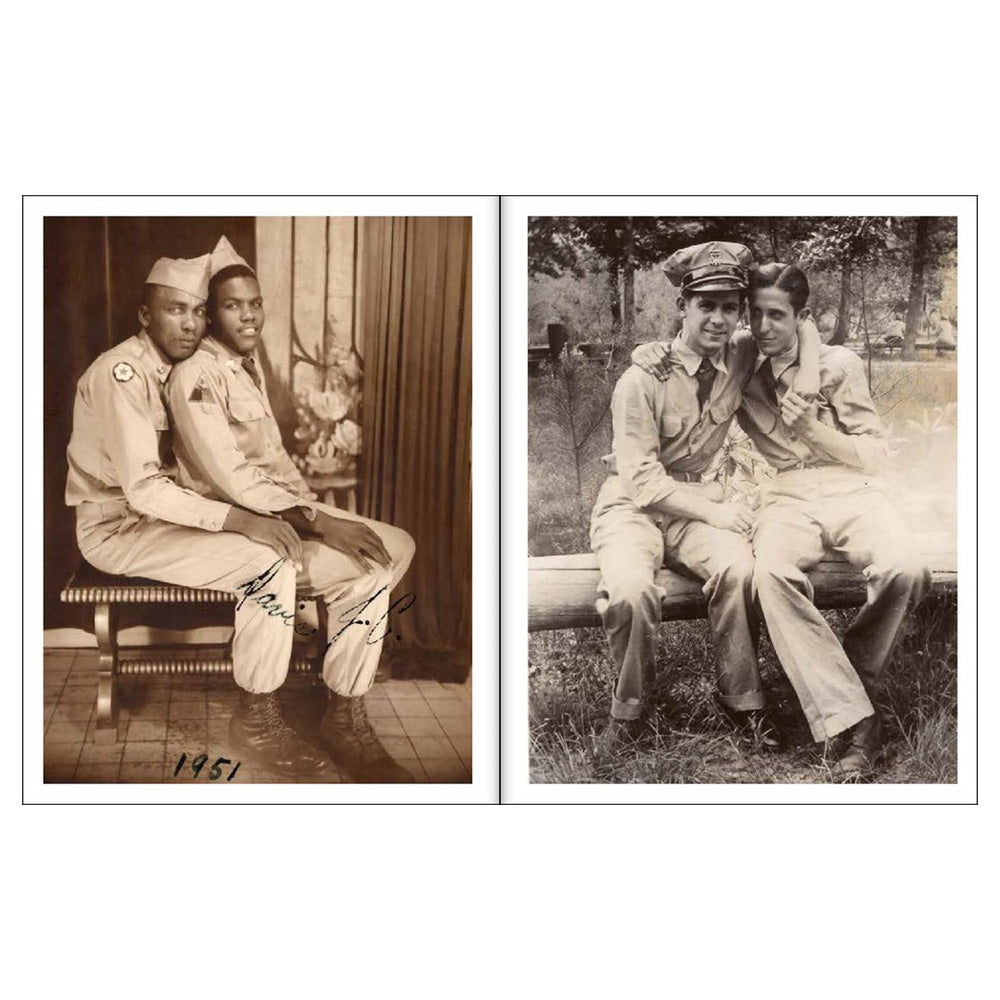 Two photographs of male couples in military uniform.