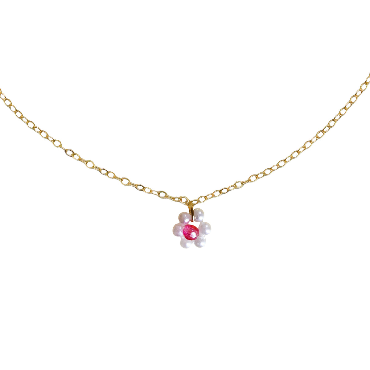 Close-up of the flower pendant on the Mini Gigi Uno Necklace.