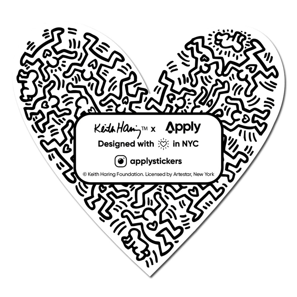 Back of Keith Haring Heart Sticker by Apply Stickers.
