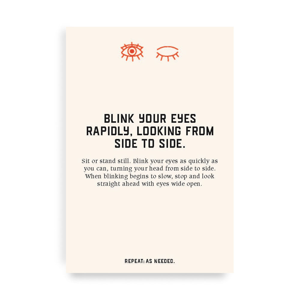 An instructional card about blinking your eyes from The Abramovic Method: Instruction Cards To Reboot Your Life.