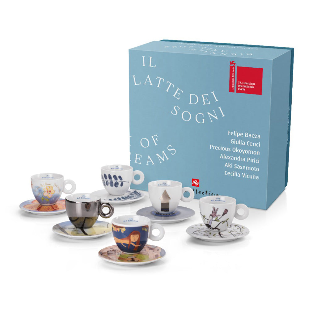 Set of 6 cappuccino cups with saucers and packaging.