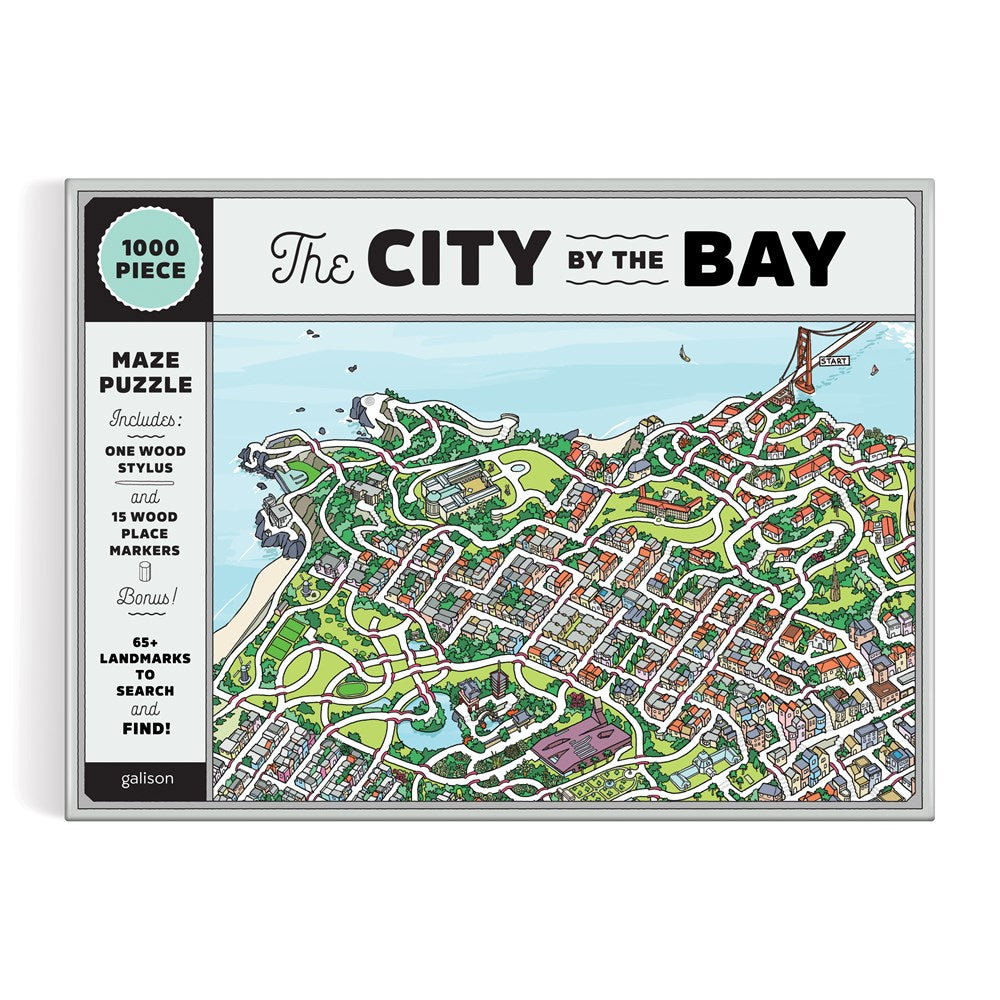The City By The Bay 1000-Piece Maze Puzzle's packaging on display.