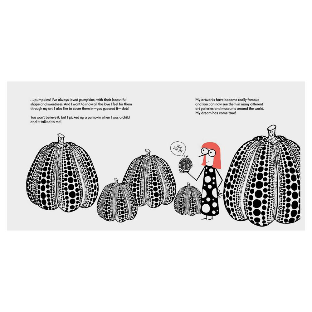 Yayoi handling her drawn pumpkins in Yayoi Kusama Covered Everything in Dots.