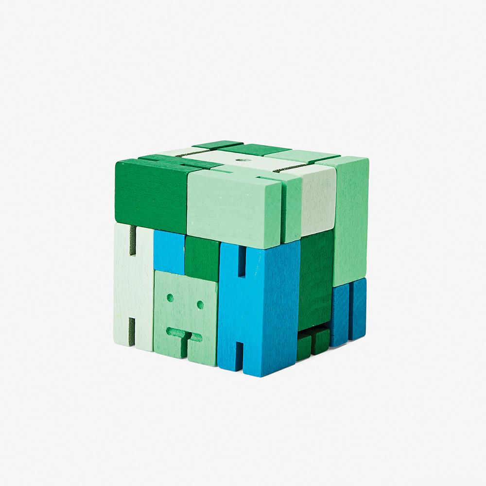 The Micro Cubebot: Green displayed standing.