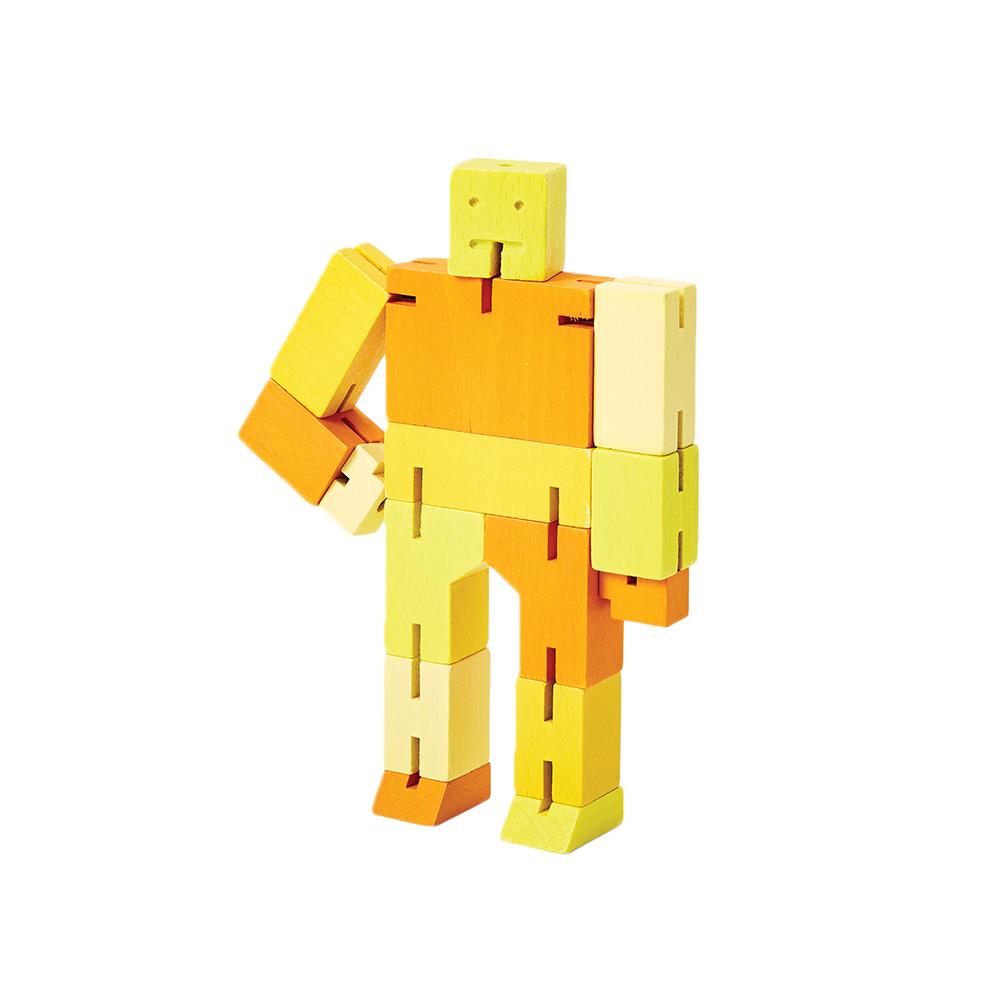 The Micro Cubebot: Yellow displayed standing.