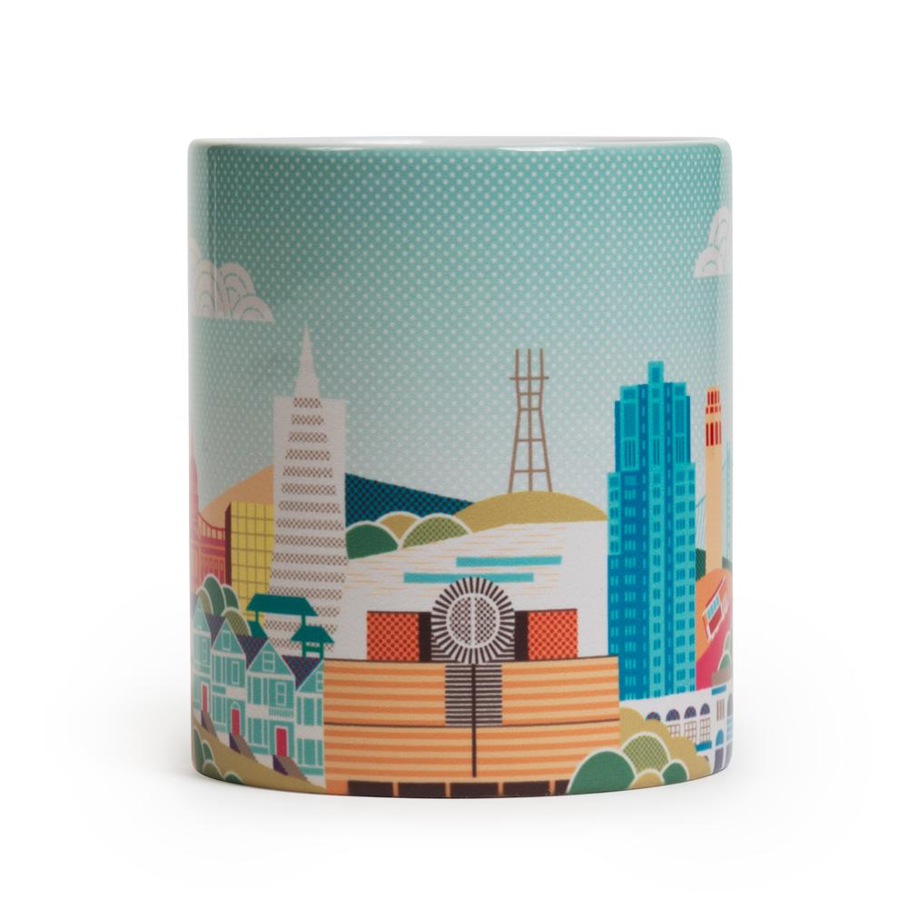 The front of the SFMOMA x Andrew Holder Cityscape Mug on display.