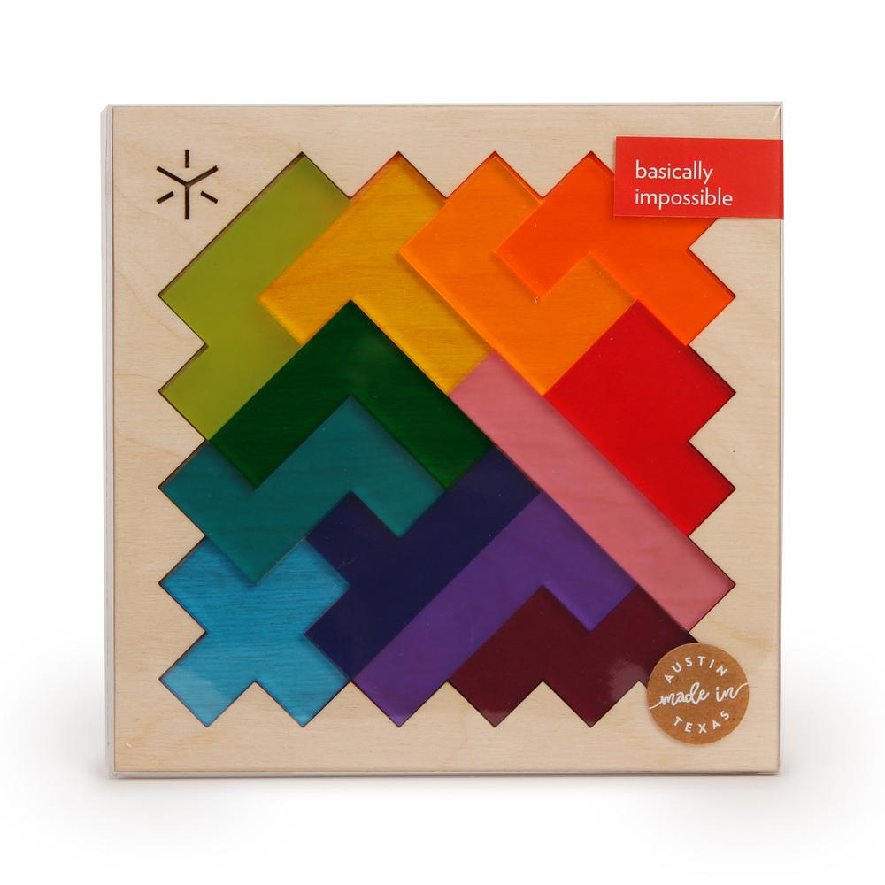 Square Pentomino Puzzle: Rainbow&#39;s packaging up close.
