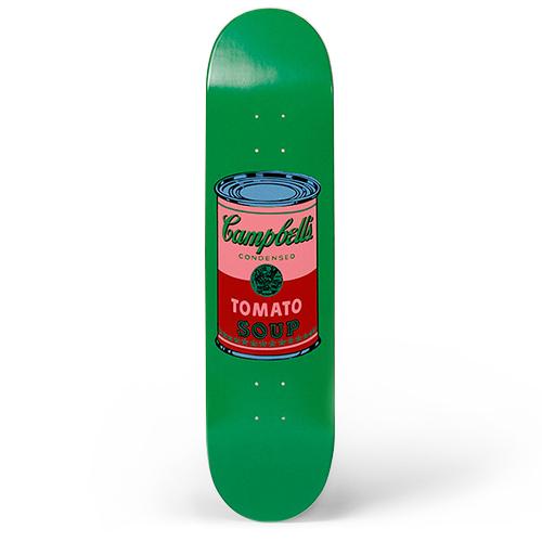 The Warhol Soup Can Board: Blood on Green displayed standing.