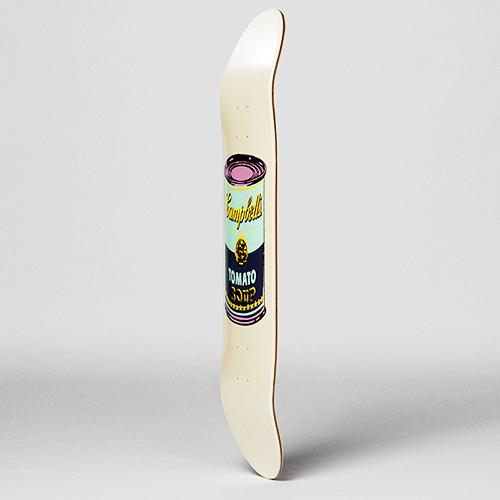 The Warhol Soup Can Skateboard: Eggplant on Cream&#39;s profile while standing.