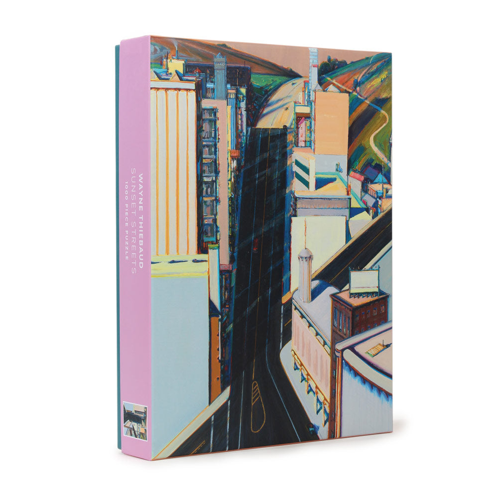 Box with an image of Wayne Thiebaud&#39;s painting &#39;Sunset Streets&#39;; Contains puzzle of same image.