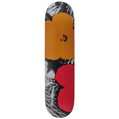 The yellow and red deck from the Warhol Flowers Triptych Skateboards: Multi.