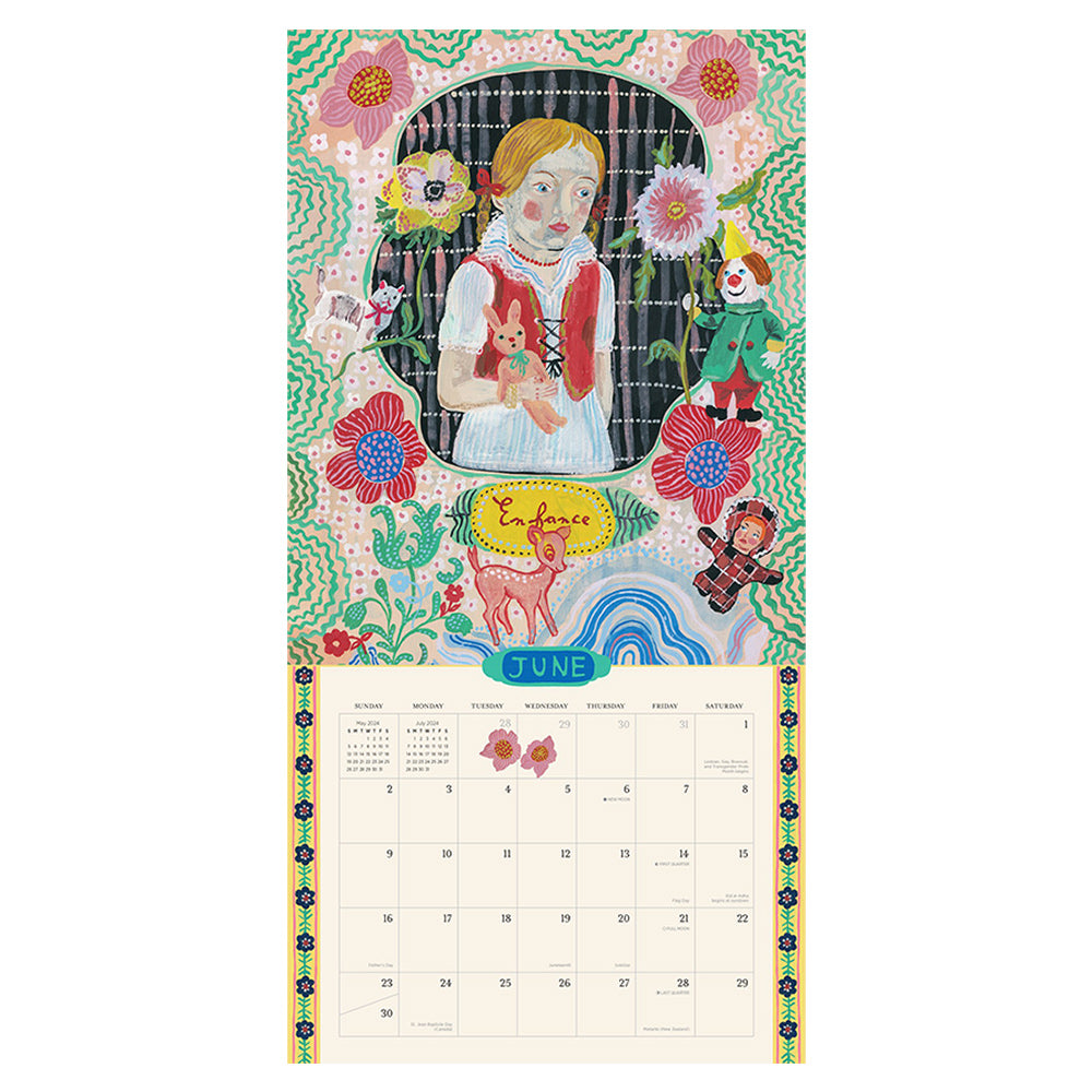 Cover of calendar with bird illustration.