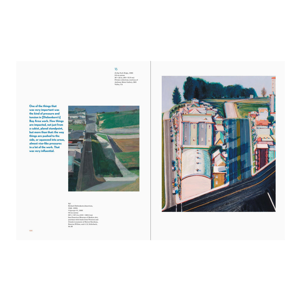 Interior pages featuring text and two colorful landscape paintings.