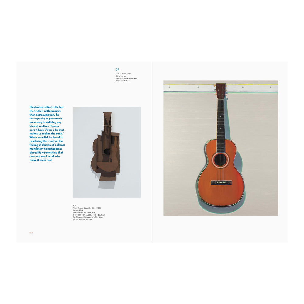 Interior pages featuring text and two  paintings of small guitar-like instruments. 