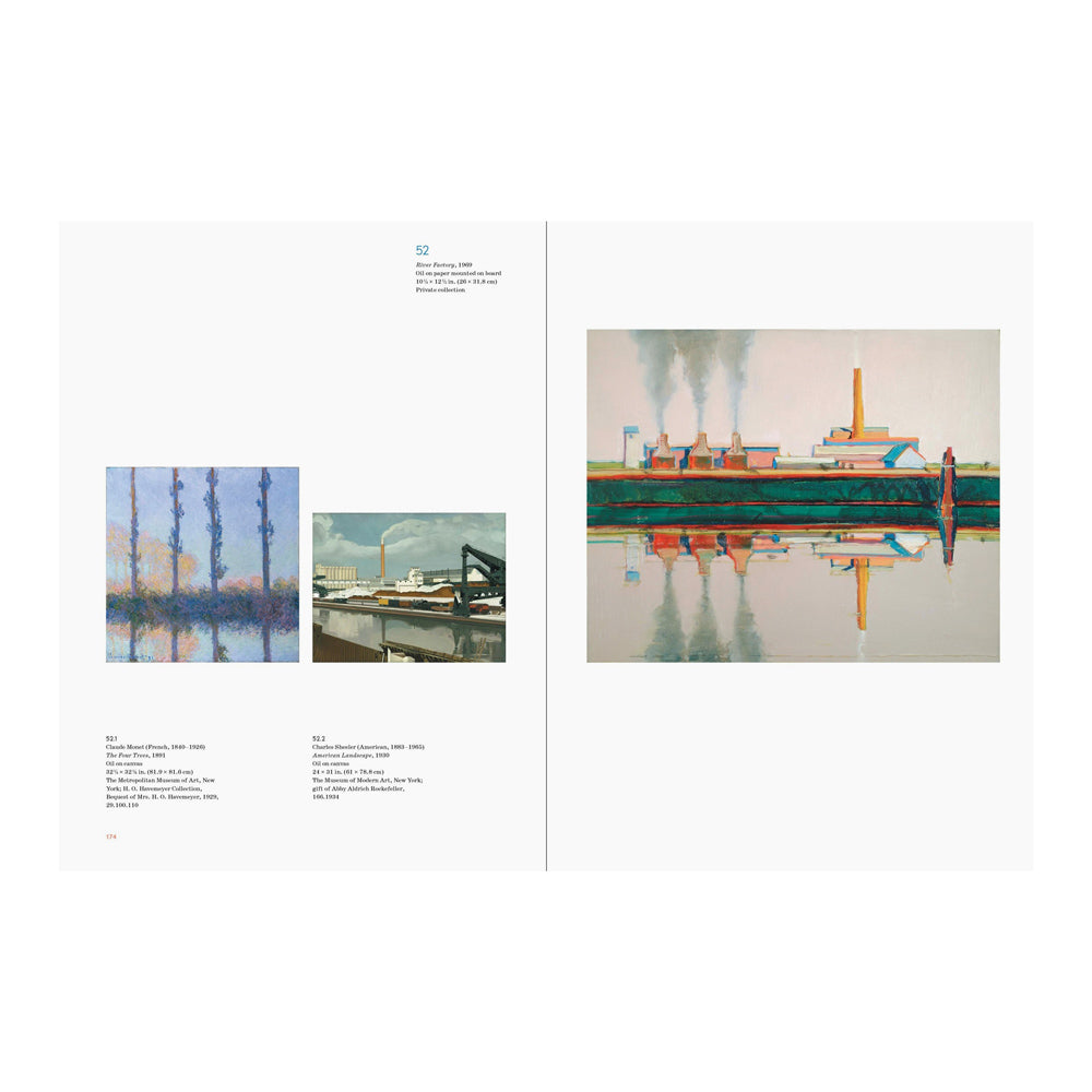 Interior pages featuring text and three paintings: a cargo ships on water with reflections.