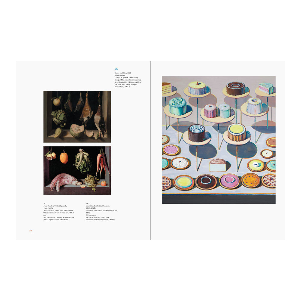 Interior pages featuring two still life paintings of food. 