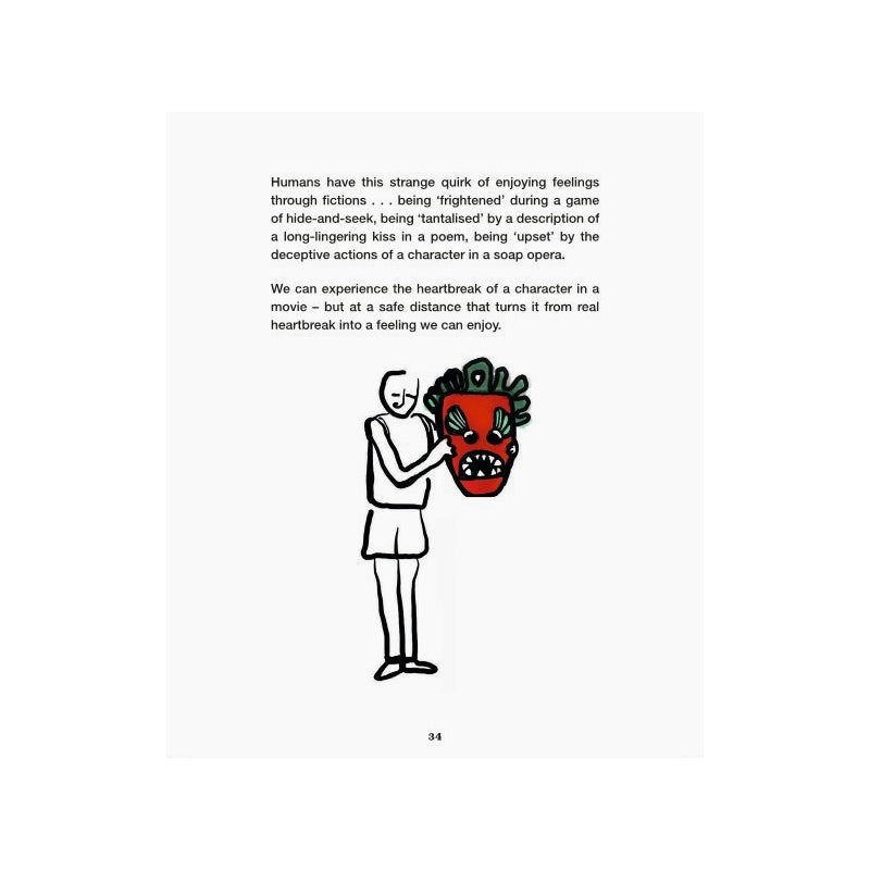 Interior page featuring an illustration of a person holding a mask with text.