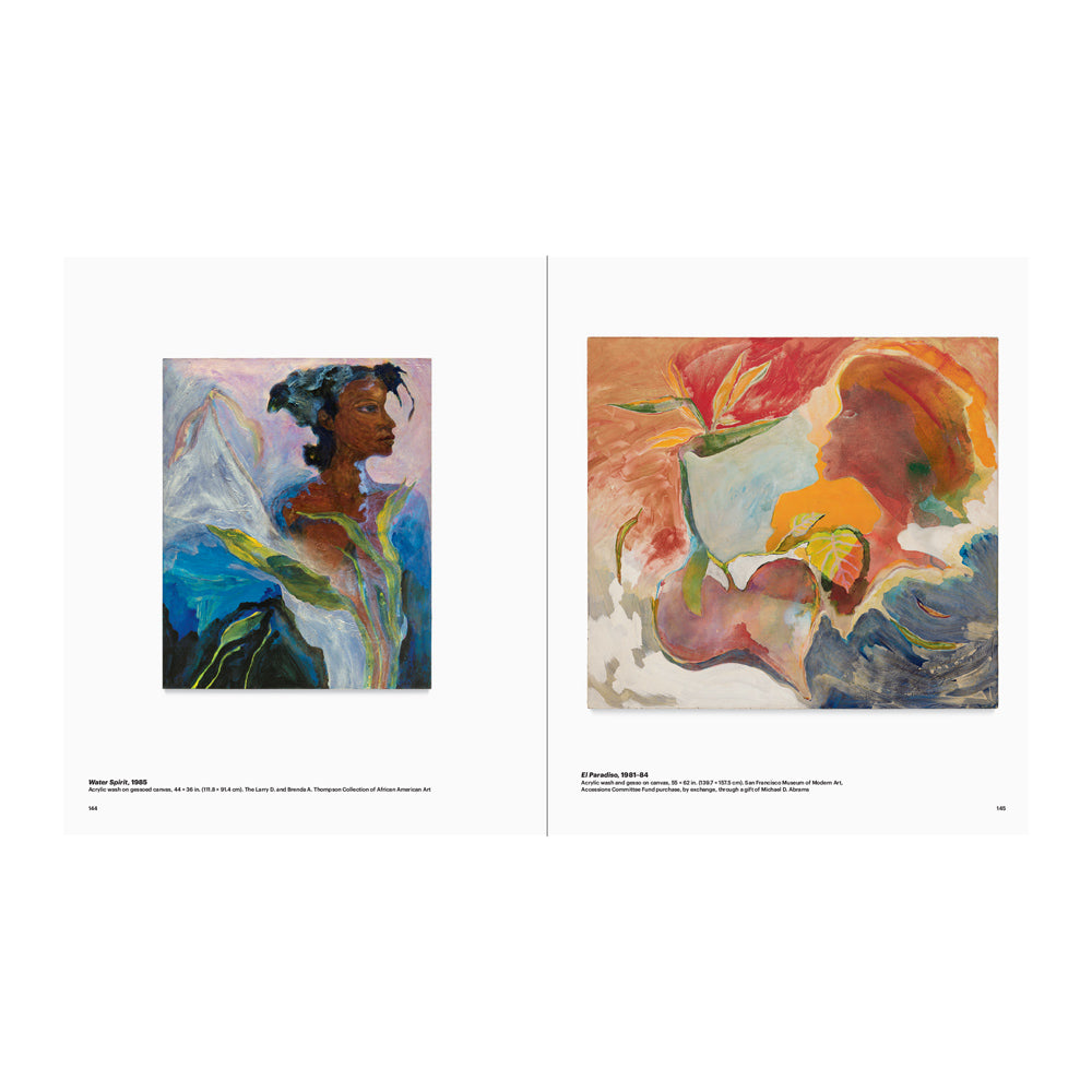 Interior pages featuring two abstract artworks side by side and text. 