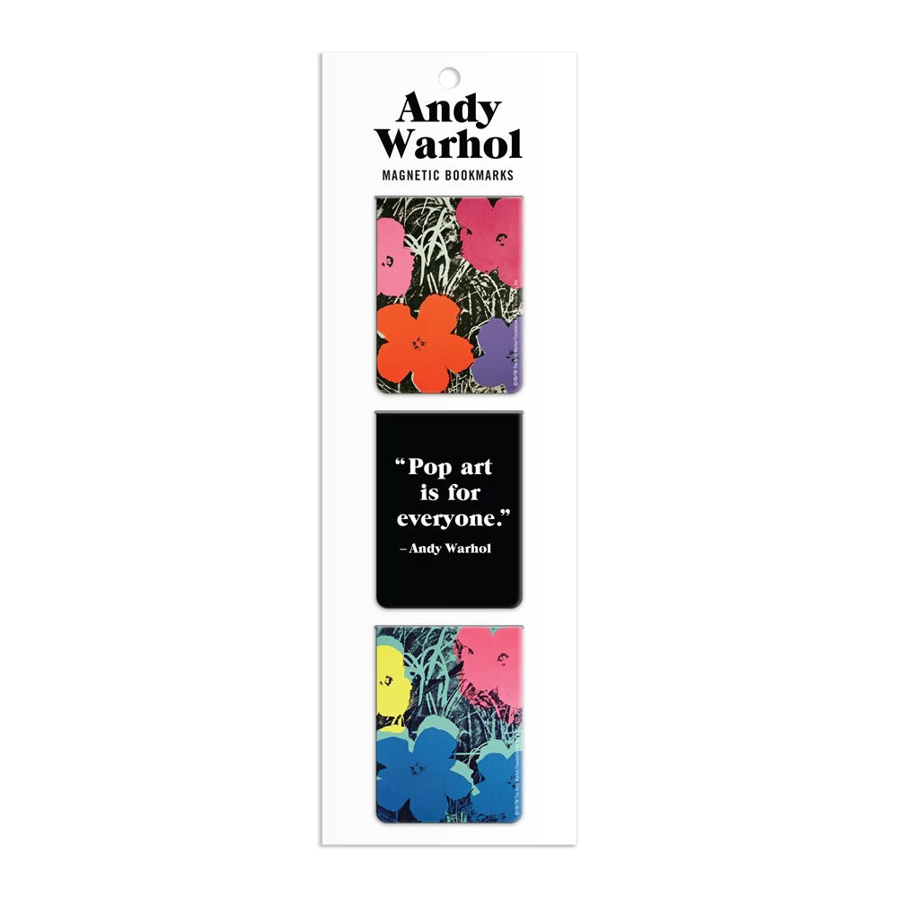 Front of packaging for Andy Warhol Flowers Magnetic Bookmarks.