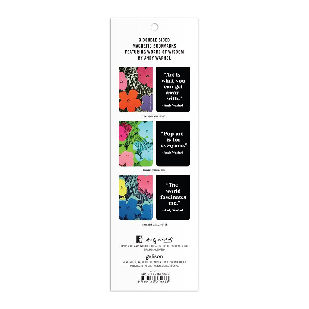 Front of packaging for Andy Warhol Flowers Magnetic Bookmarks.