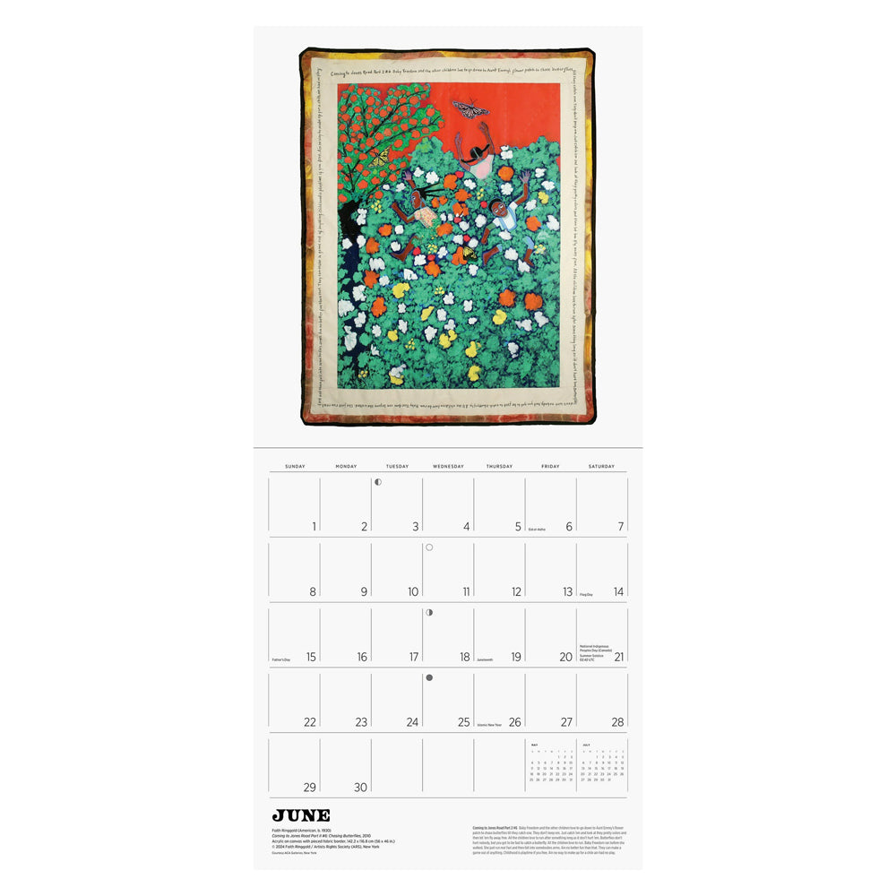 Interior of wall calendar with artwork and June month grid.