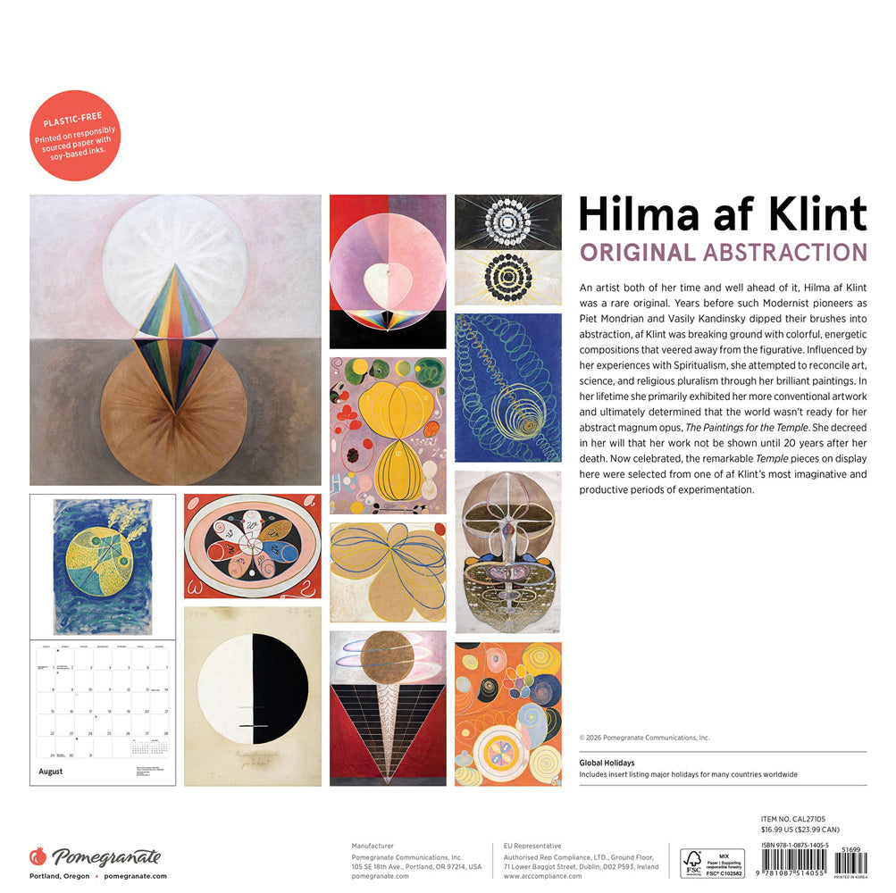 Back cover featuring Hilma af Klint's abstract artworks with text about her work.
