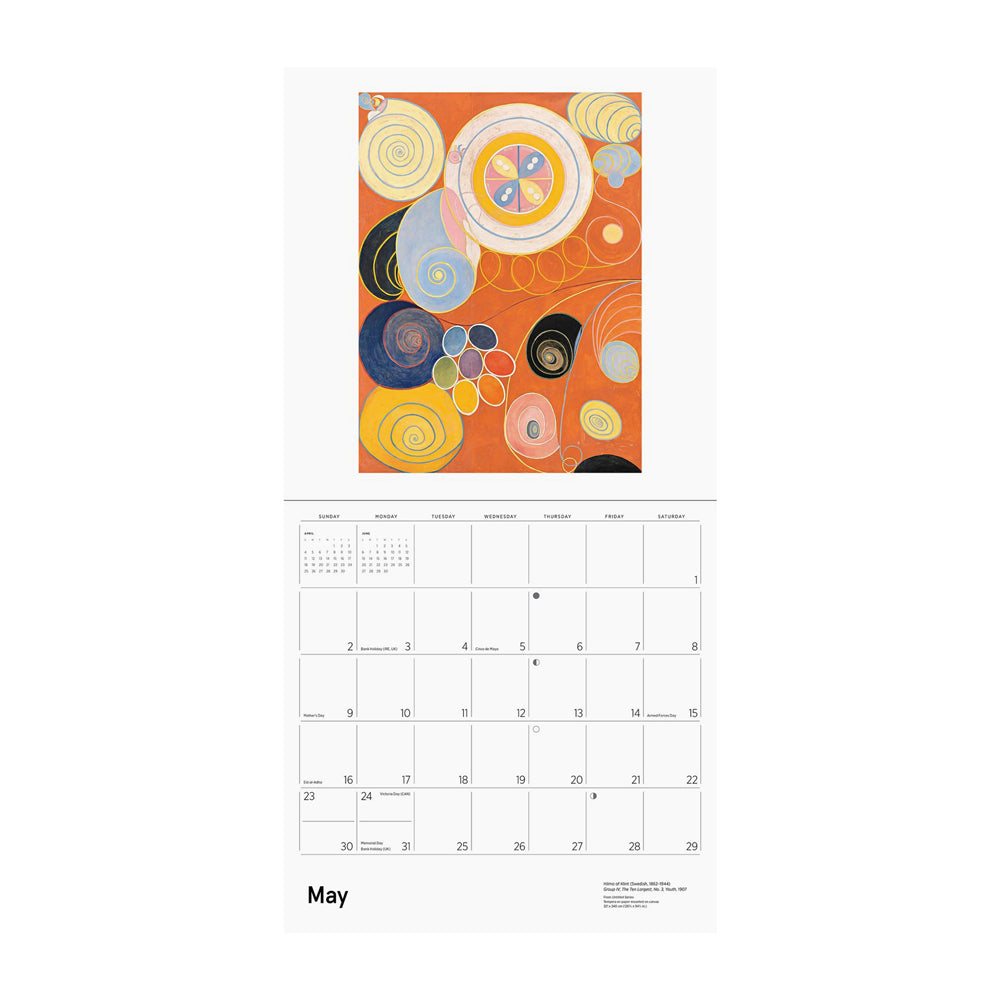 Calendar page for May with a colorful abstract design.