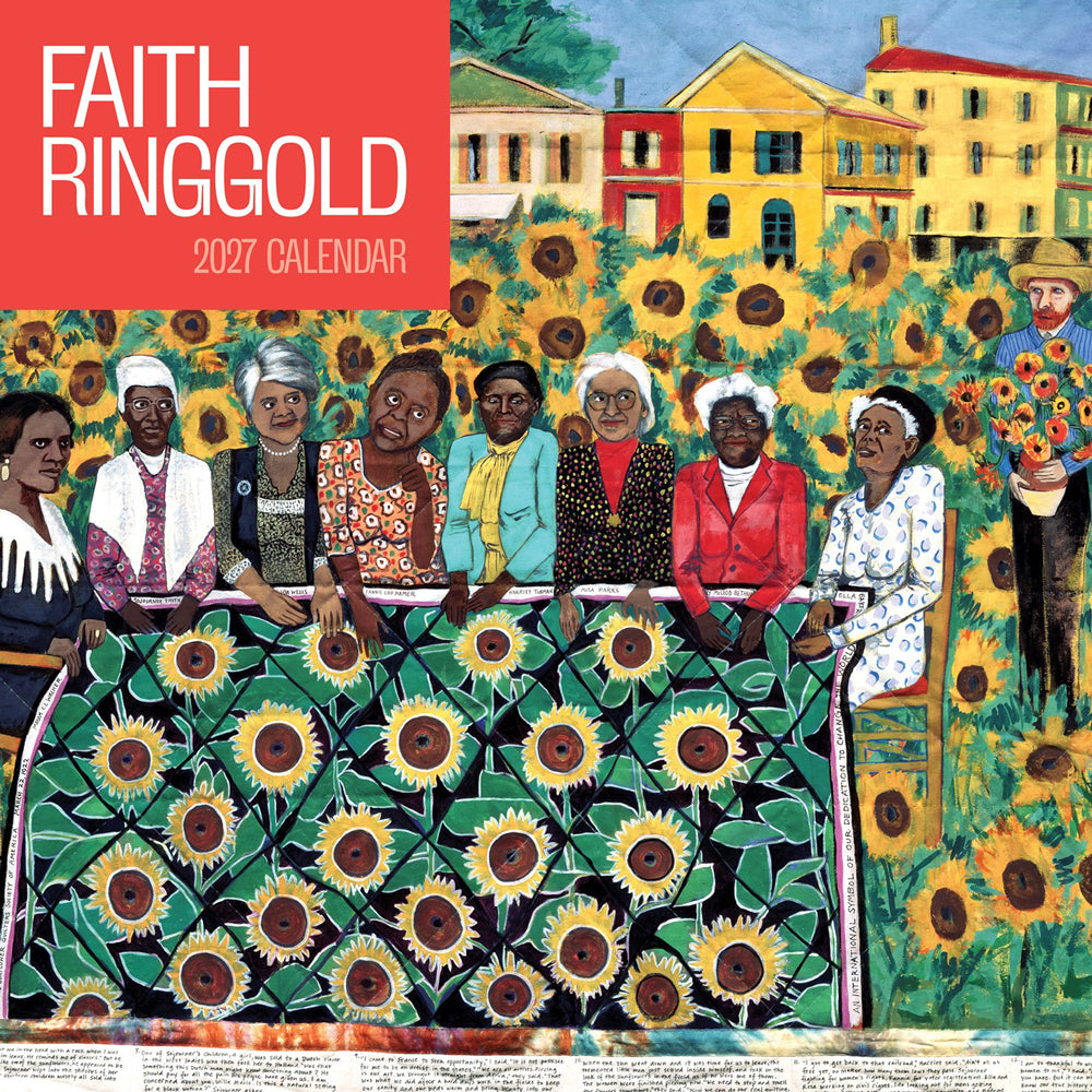 Faith Ringgold 2027 calendar featuring artwork with people and sunflowers.