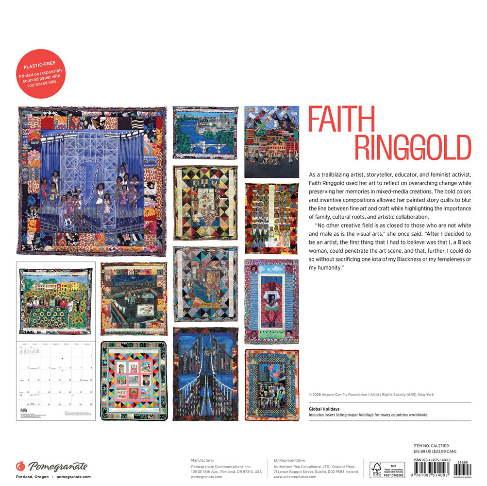 Back cover of the 2027 Faith Ringgold calendar. 