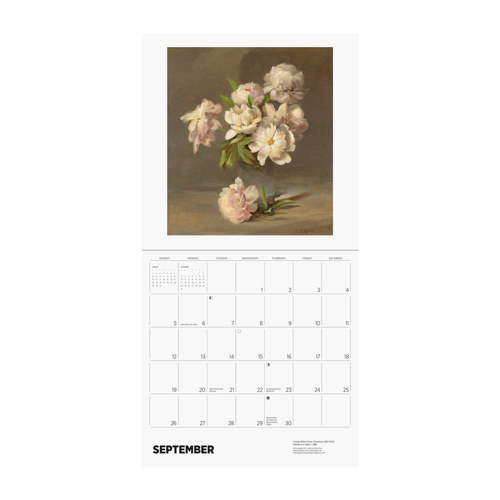 Calendar page for September with an image of a painting of flowers.