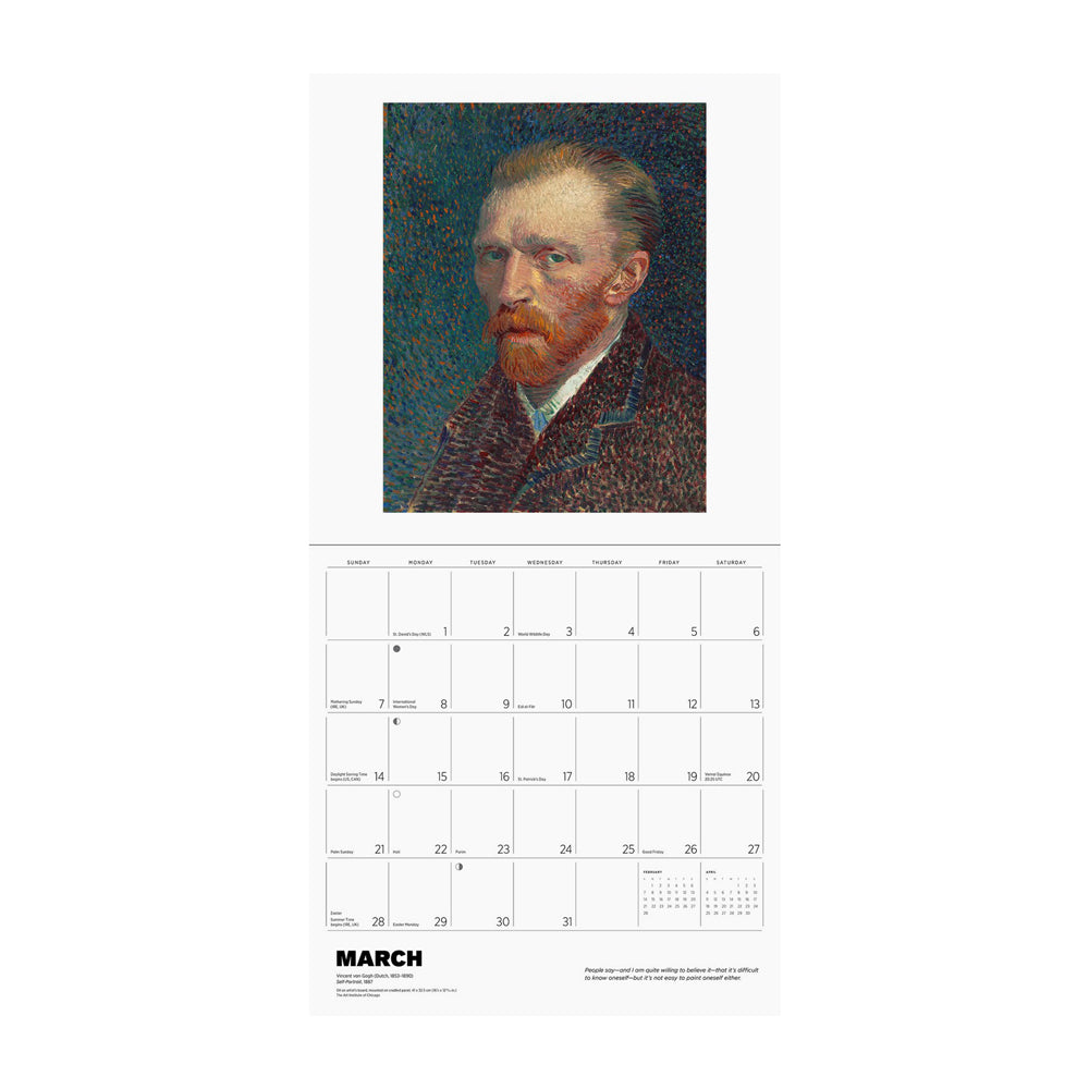 Calendar page for March with a self-portrait of Van Gogh.