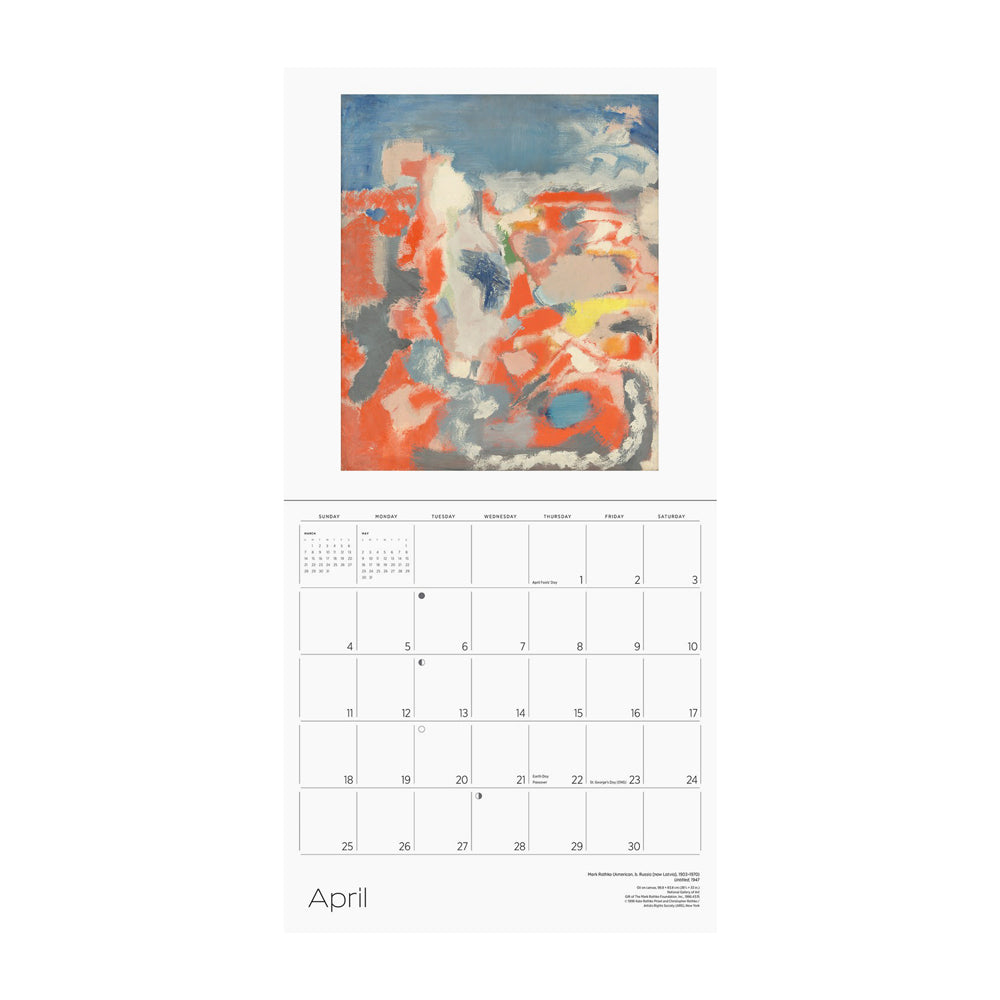 Calendar page for April with image of an abstract painting.  