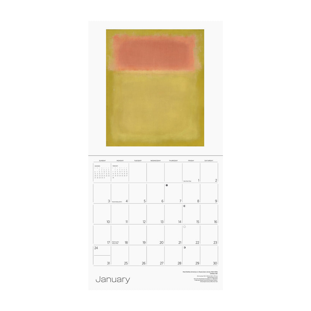 Calendar page for January with image of an abstract painting.  