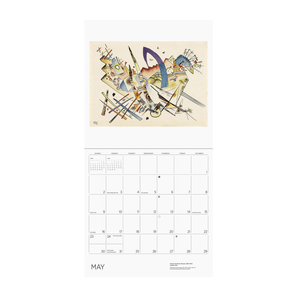 Calendar page for May with abstract design.