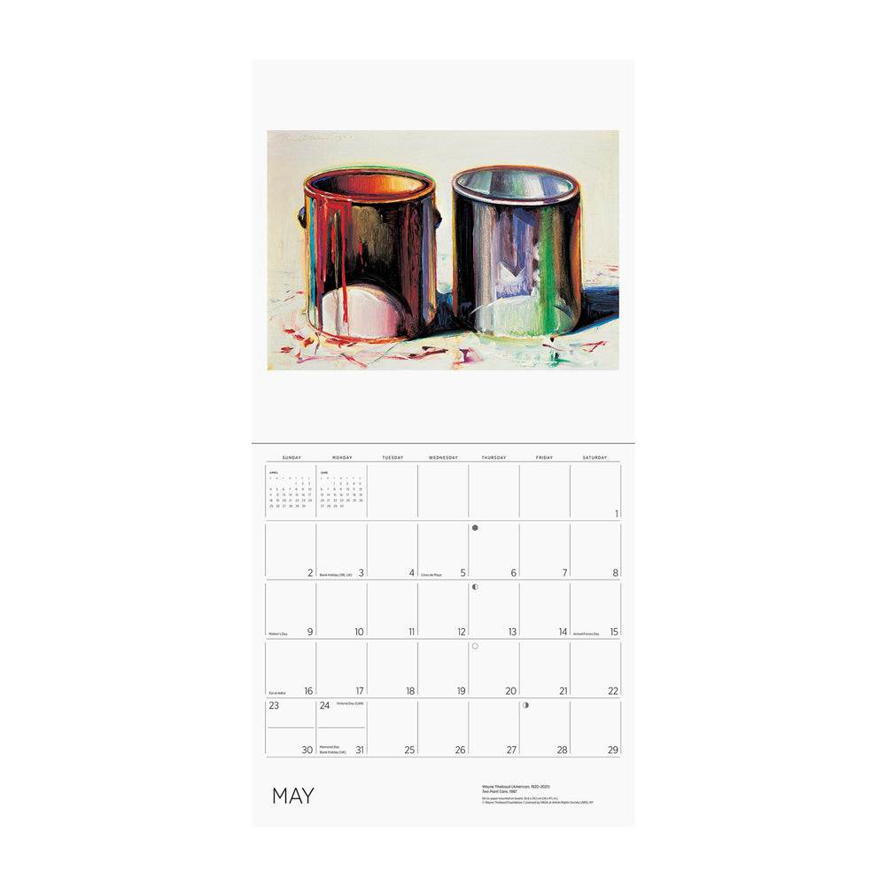 Calendar page for May with a painting of two paint buckets. 