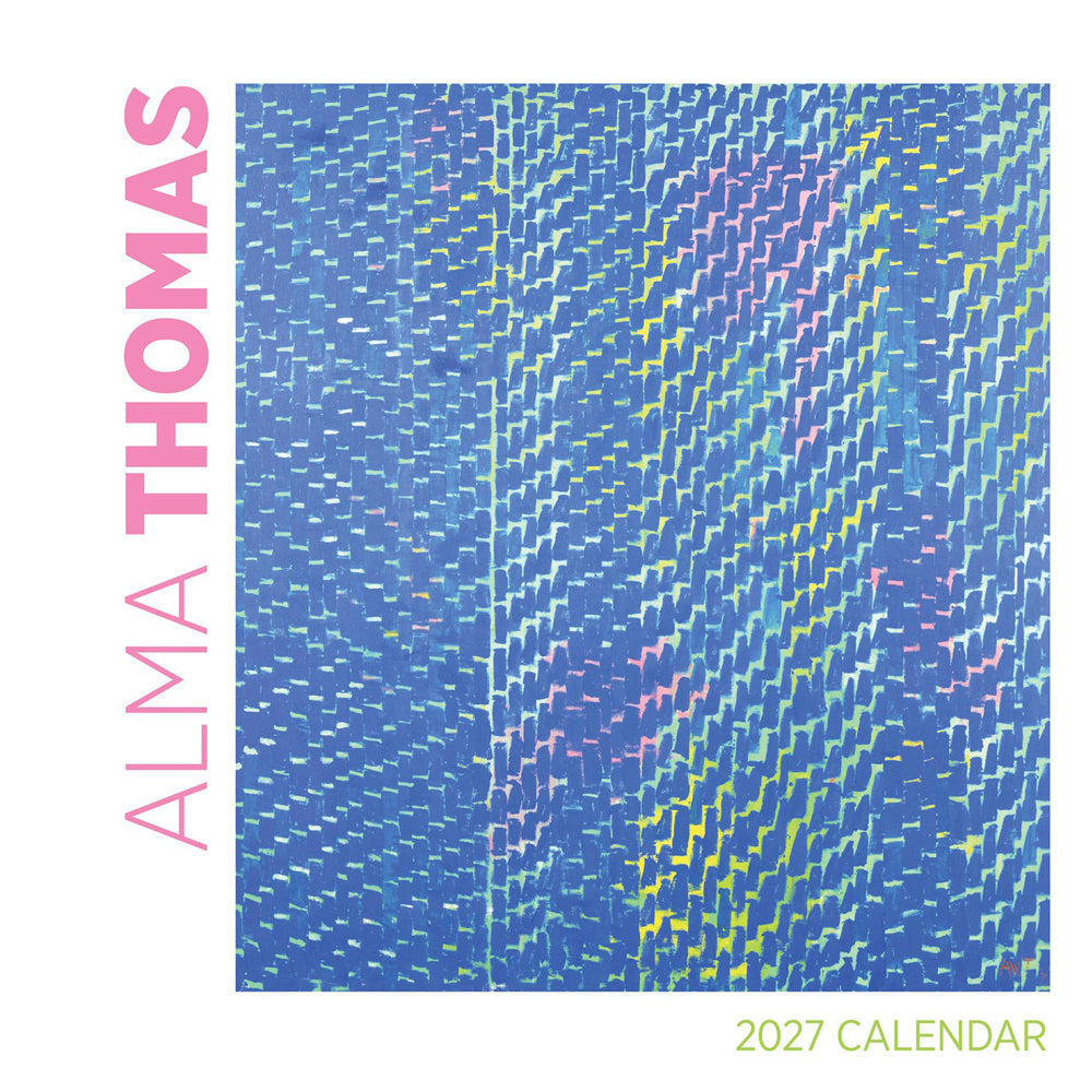 2027 Alma Thomas calendar cover with a blue and pink abstract pattern.