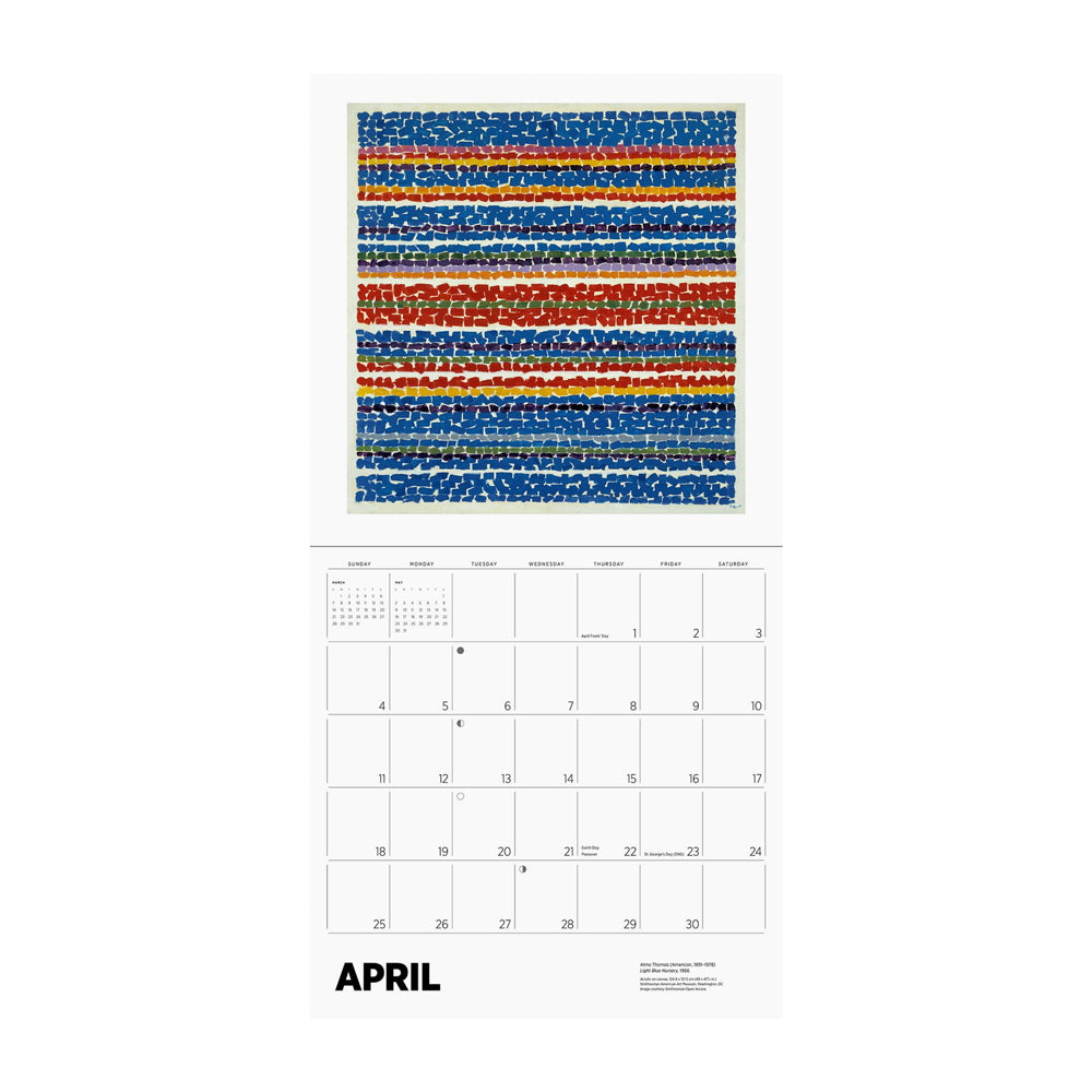 Calendar page for April with a colorful abstract pattern.