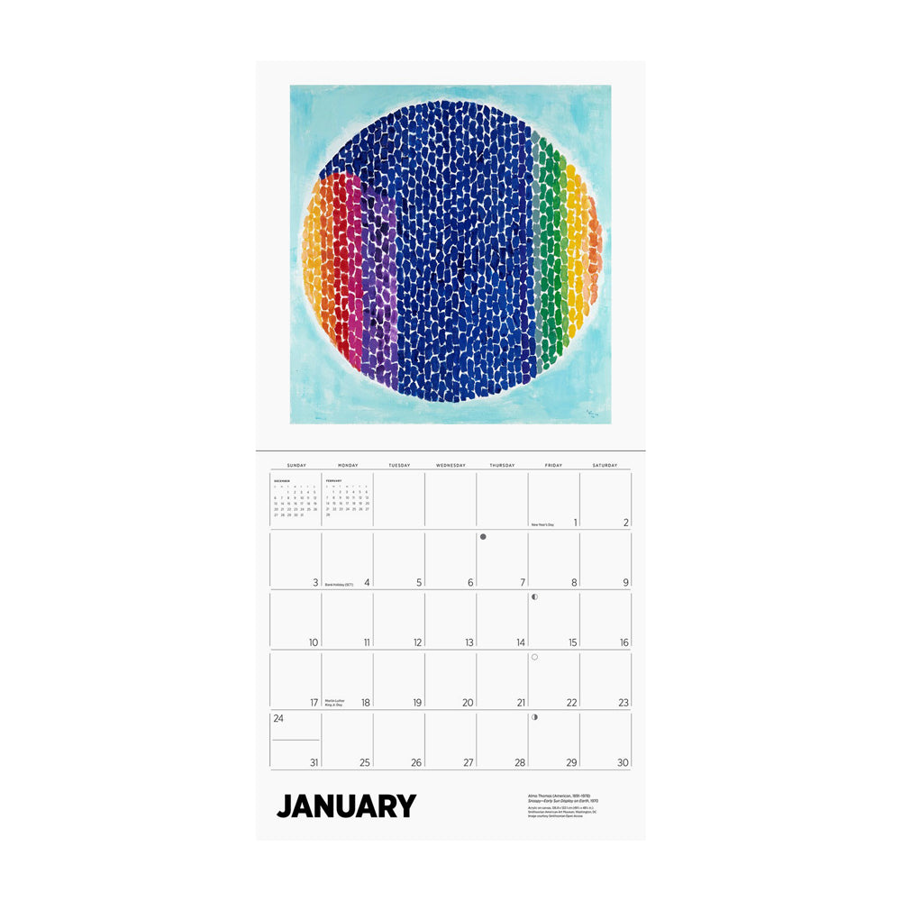 Calendar page for January with a colorful abstract design.