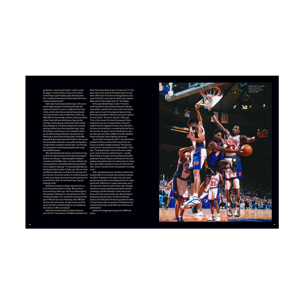 Interior spread; image of basketball players and text. 