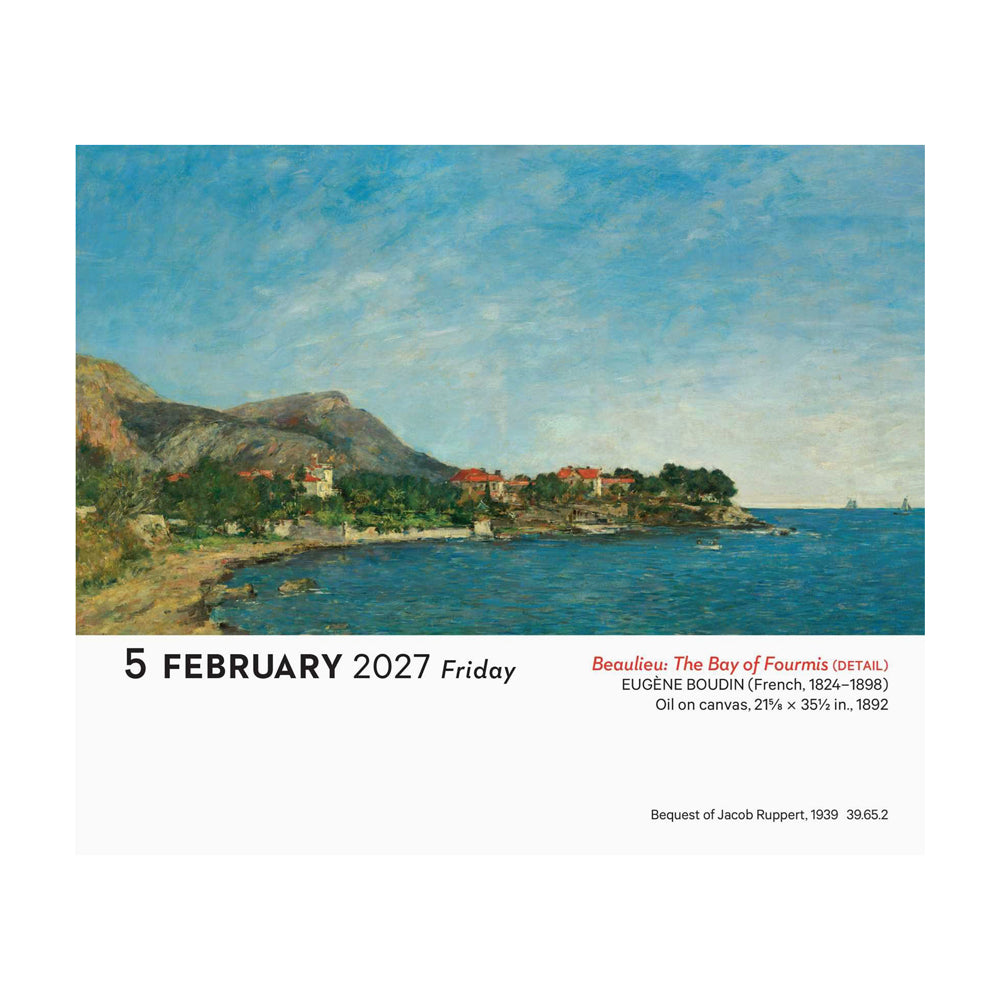 Interior page calendar with artwork and text.