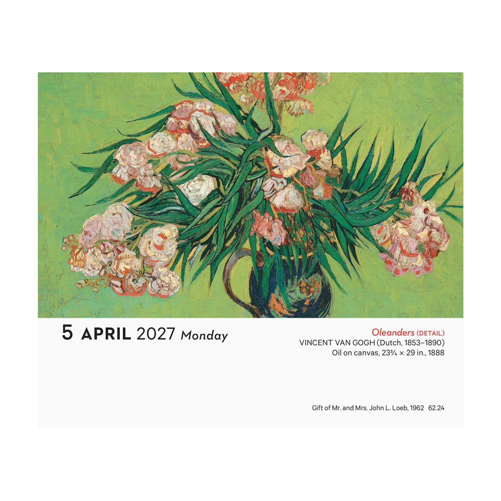 Interior page calendar with artwork and text.