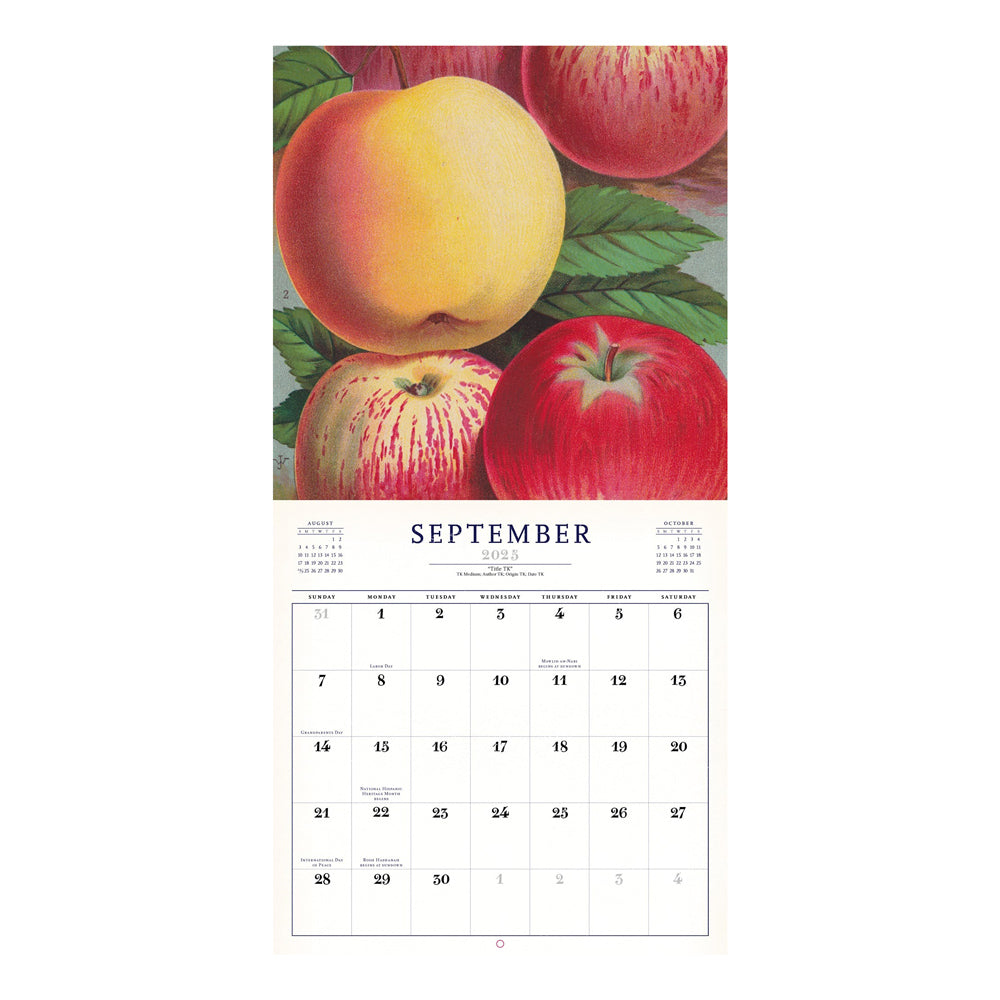 Interior of wall calendar with artwork and Septmeber month grid.