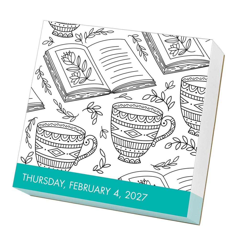 Front view of the packaging for the Calm Coloring Page-A-Day Calendar 2027. 